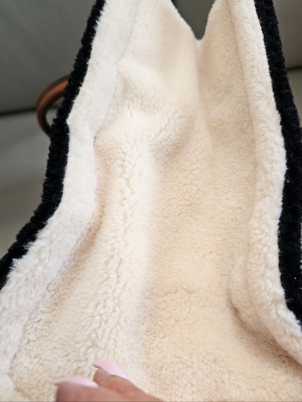 Black & White Shearling Monogram Tote with Tan Handles GM Large Size - Picture 3 of 5